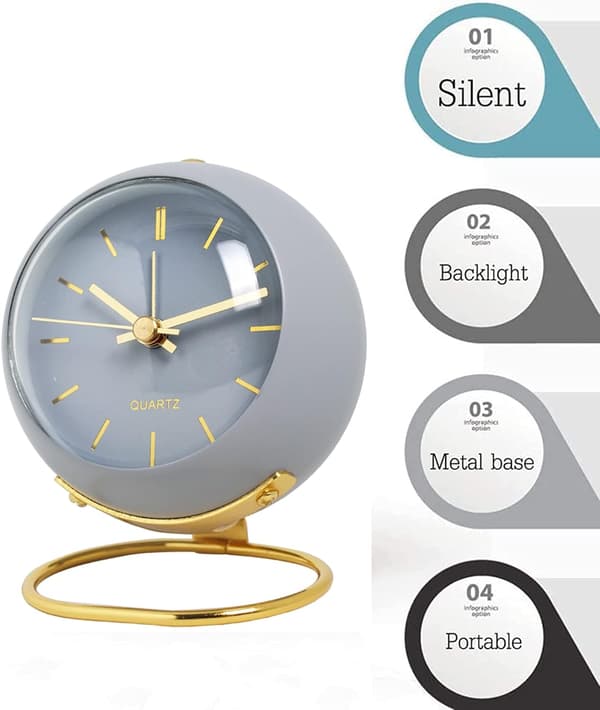 Small Table Clock, European Style Creative Silent Non-Ticking Desk Clock