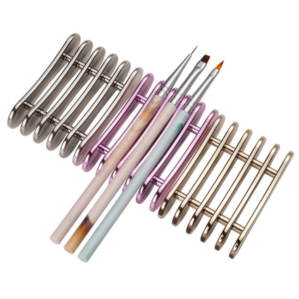 5 Grid Nail Art Pennhållare, Nails Salon Borstställ, Carving UV Gel Crystal Pen Carrier Manicure Tool, Lila pennhållare Lila
