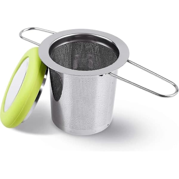 Tea strainer in stainless steel, tea strainer with folding handle, tea filter, extra fine-meshed strainer, brewing basket with lid