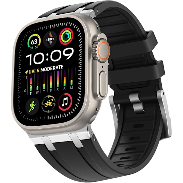 Kompatibel med Apple Watch Ultra Band 49mm 45mm 44mm 42mm, Flytende Silikonband med Rustfritt Stål Adapterremmer Designet for Apple Watch