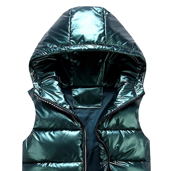 Sliktaa Unisex Blank Glansfull Vanntett Ermeløs Jakke Lett Puffer Vest Grønn Green L