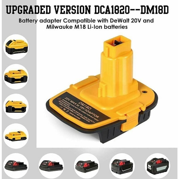 DM18D DCA1820 Batteriadapter med USB-port til Dewalt 20V/18V og Milwaukee M18 18V Lithium-ion batterier, kompatibel med DCB204 DCB205 batterier.