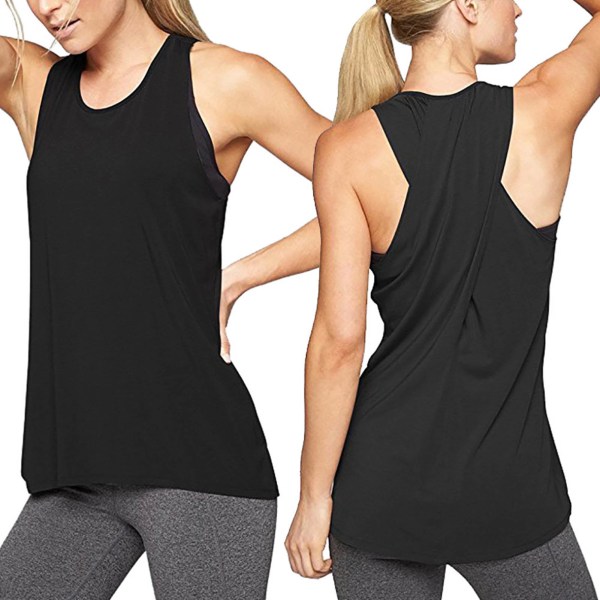 Kvinder Cross Workout Top Moderigtig Casual Yoga Tank Top Gym Sport Shirt til Fitness øvelse Sort L