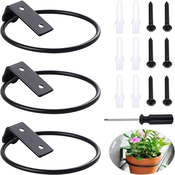 Set med 3 Väggmonterade Blomkrukshållare, Krukhållare Ring Vikbar med Skruvar kompatibel med Inomhusträdgårdar, Hallar, Inomhusgrönska 11,4 cm