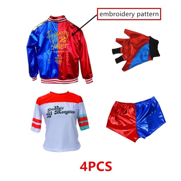 Harley Quinn Kostume Film Clown Flicka Kostume Halloween Voksen Sexy Cosplay T-shirt Armbånd Pistolholster Tilbehør 01 1 XL(165-170CM) 1 XL(165-170CM)