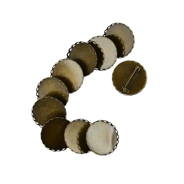 1/2 10 st Brosch Blank Knappnål Bas 25mm Rund Blomplatta