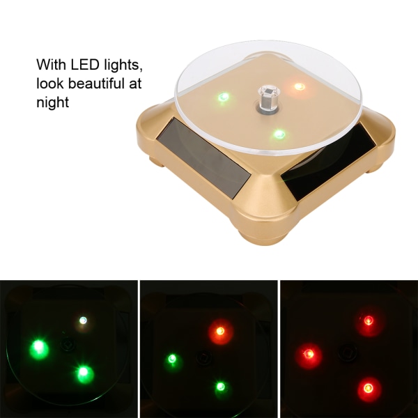 Solcelledrevet LED elektrisk roterende platespiller-skjermstativ for smykker PhoneGold med lys
