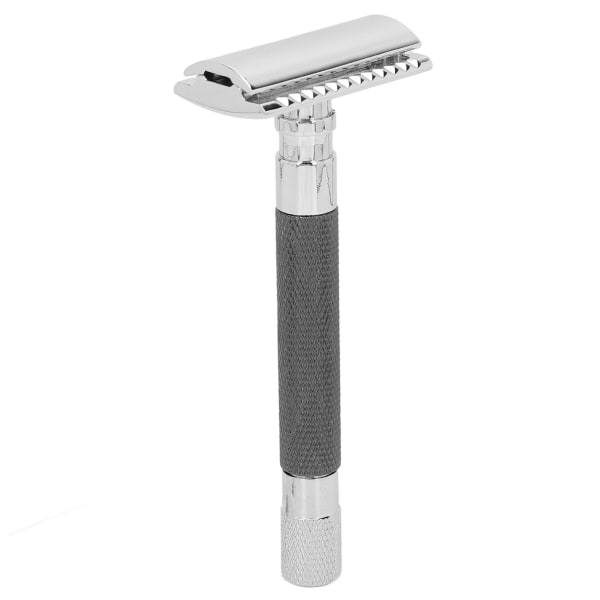 Dobbeltkantet barberkniv Langt håndtag manuel zinklegering sikkerhedsbarberkniv herre barbermaskine uden klingeSort