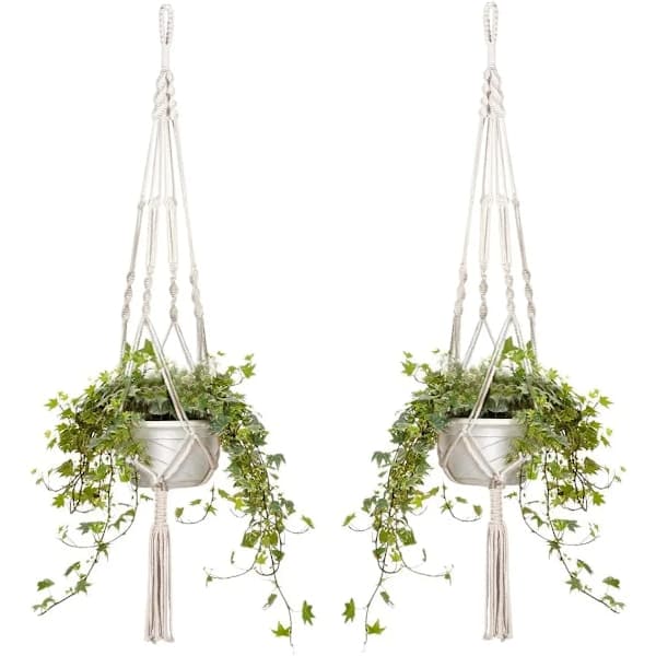 Paris - Sett med 2 macramé hengekorg i bomullsrep 105cm