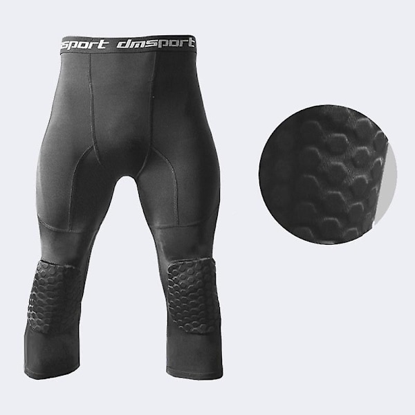 Basketleggings med kneepads for menn 3/4 kompresjonstights sportsbukser multifunksjonelle Svart Black S