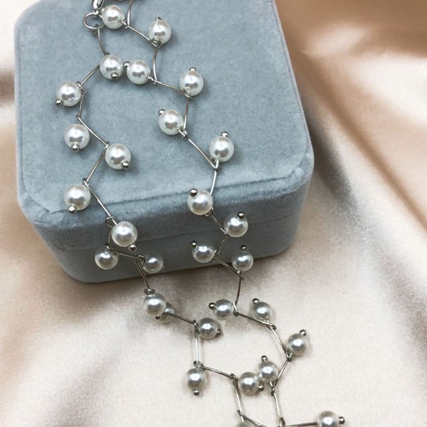 Kunstig perlebeinkjedehalssmykker Faux Pearl Collarbone Halskjede for damer Sølv