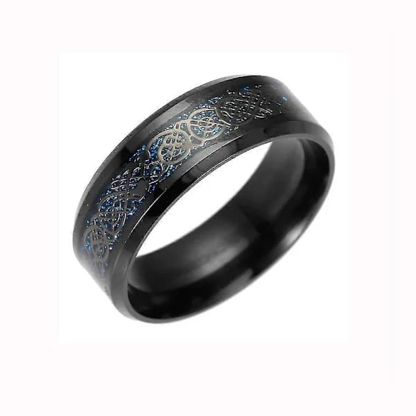 Drakring i titan stål med silver gyllene drake rostfritt stål ring