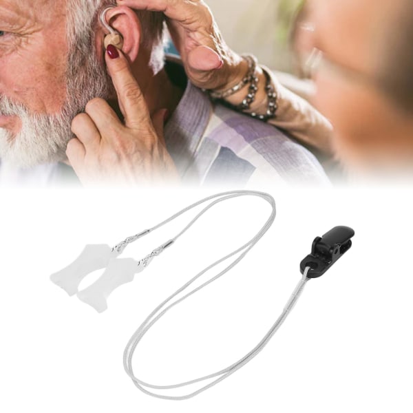 Lydforstærker Snorklemme Stor størrelse Sort Grå Plast Høreapparat Holder Strap til ældre Binaural