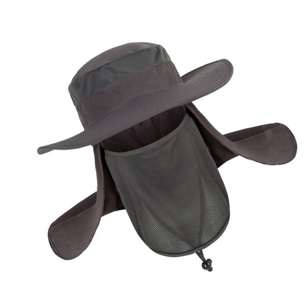 Solhat til mænd Hurtigttørrende Vandtæt Nylon Åndbar Mesh Aftagelig slør Solbeskyttelseshat til udendørs fiskeri Camping Mørkegrå