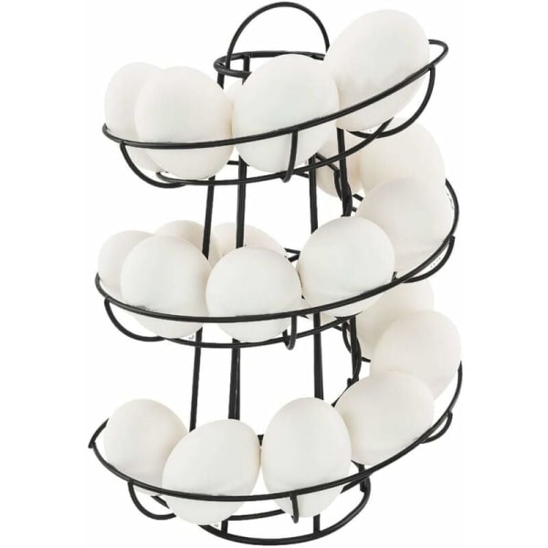 Eggdispenser Spiraloppbevaring, Metalljern Spiral Eggholder Eggstativ Kjøkkenvisningsstativ, for 24 egg (svart)（PA）