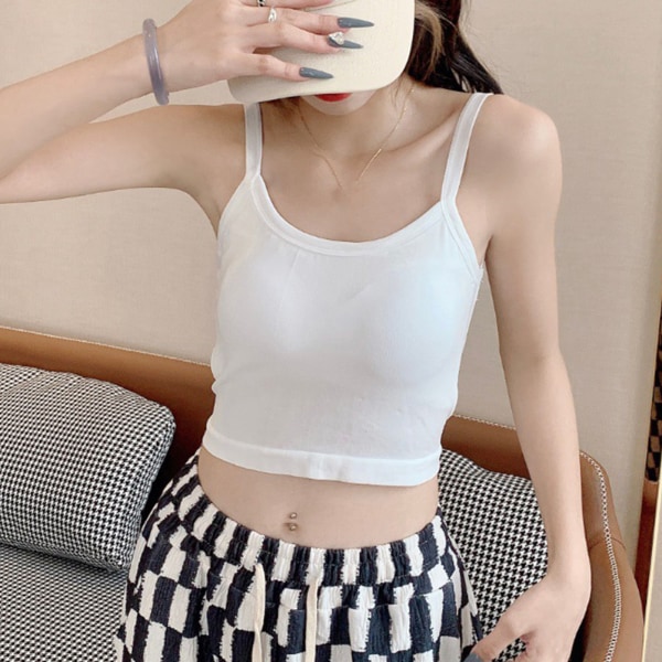Dam Halter Top Bandeau Top Pure Color Backless Back Cross Midriff Fashion Top for Travel Outdoor White Free Storlek