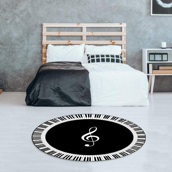 Musiknot Svart Vit Piano Key Printed Runda mattor Område Mattor för Hem Vardagsrum Sovrum Golvdekoration