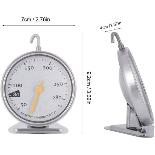 Ovntermometer, 50℃ til 280℃ Holdbart Stort Ur Rustfrit Stål Køkken Ovntermometer
