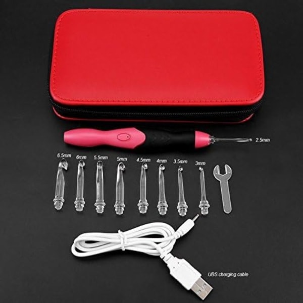 USB-laddningsbar LED-virkkrok med ljus, 9 krokstorlekar, stickor för nödbelysning, utbytbar övre krok, symaskiner (PA)