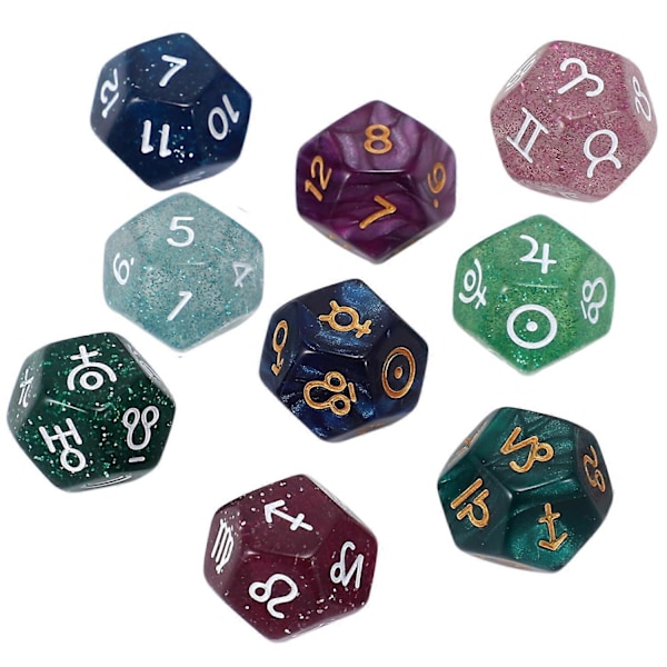 9 kpl Helmi 12-sivuinen Astrologia Horoskooppimerkit Nopat Tähtikuvio Ennustus Lelut Luova Multi Si.pa