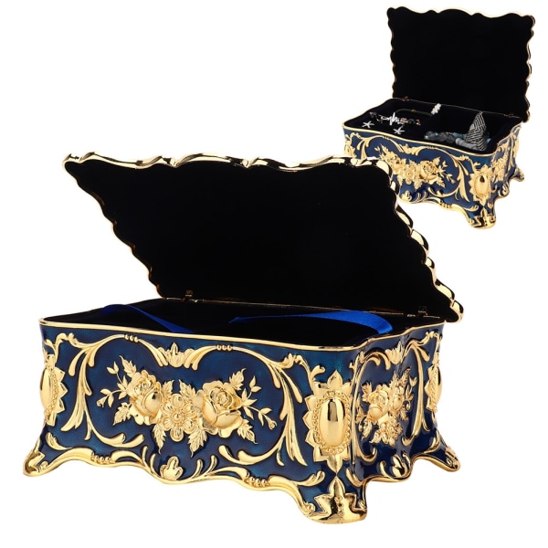 Europæisk Emalje Zink Legering Opbevaringsring Øreringe Smykker Treasure Box Lim Hjem Dekoration Blå