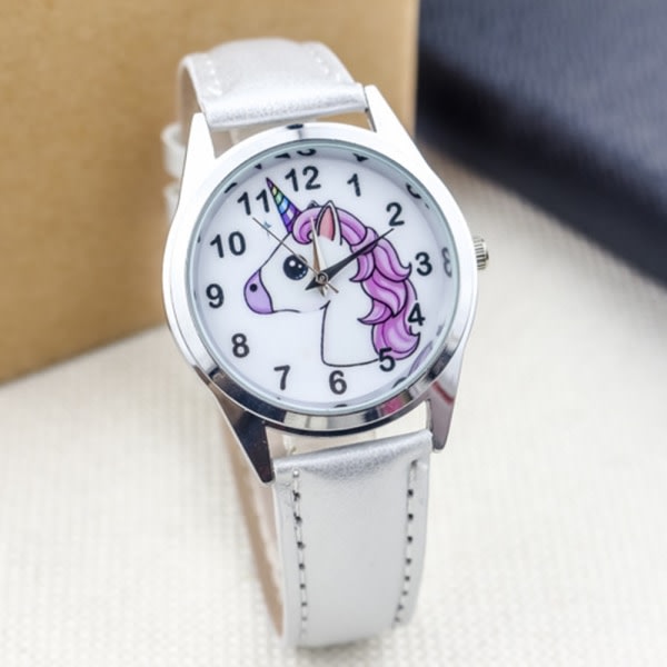 Barn Sød Unicorn Cartoon Quartz Ur til Piger Hvid