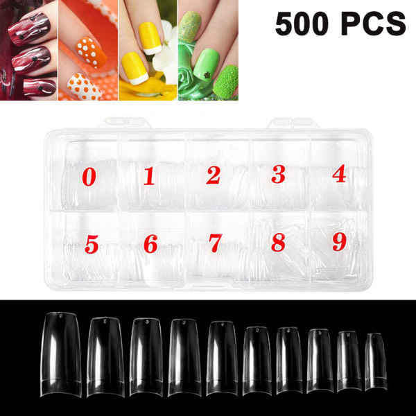 500 stycken läpinäkyvä Nail Art Nail Art Fake Nails Tips 10 olika storlekar Fake Nail Tips för kvinnor Style C
