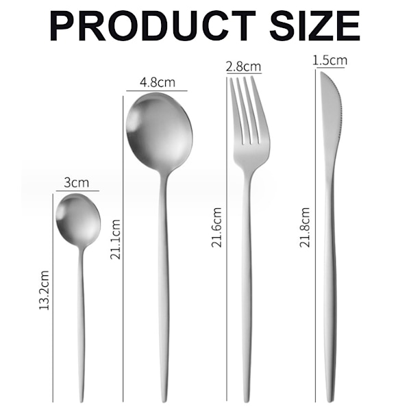 Bestickset i Silver, 16-Delar Satängfinish Bestickset för 4, Knivar/Gafflar/Skedar Ingår, Premium Rostfritt Stål Köksbestickset för Hemmet Original