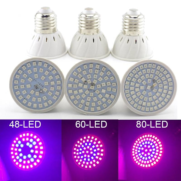 LED Vokselys Plante Phyto Lampe Pærer E27 Phytolampe Fuld Spektrum Indendørs Blomsterbelysning Hydroponisk Telt Matches the image 80 LED 220V