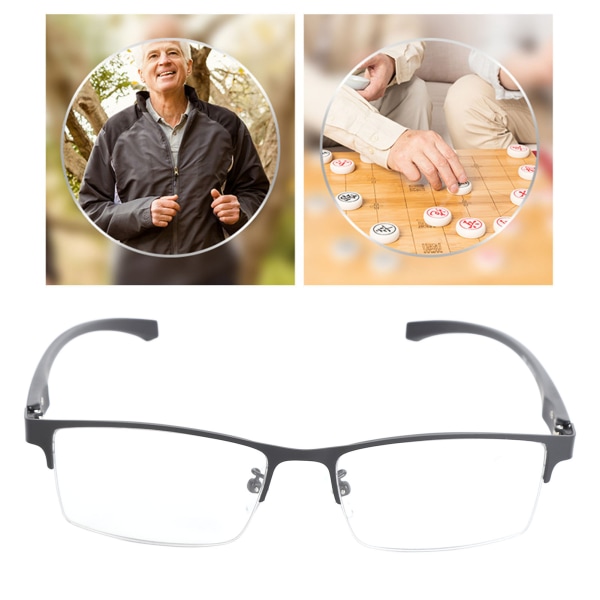 Blått lysblokkerende briller Fotokromatiske multifokale lesebriller Halvkant Eldre presbyopiske briller +300