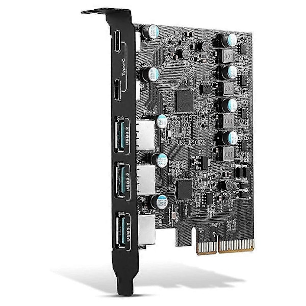 PCIe - USB 3.2 Gen 2 -kortti 20 Gbps:n kaistanleveydellä, 5 porttia (3X USB-A - 2X USB-C) muunnin PCIE Splitte.pa