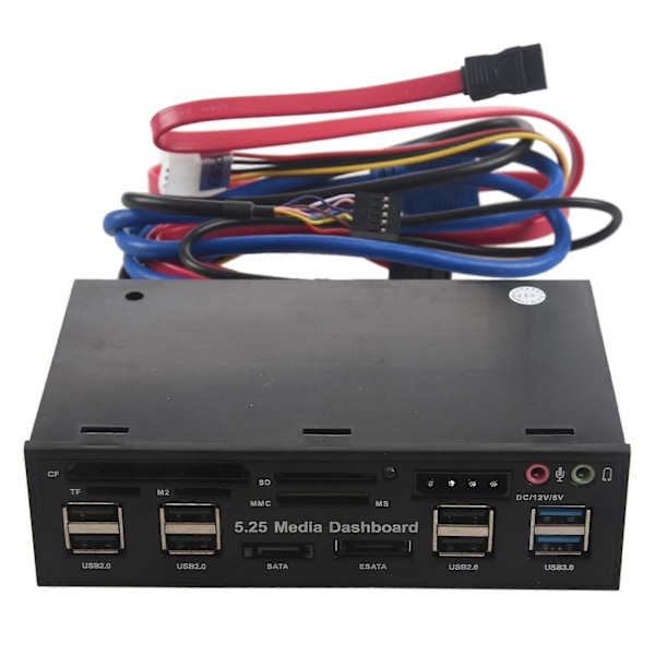 2X Multifunktionel 5.25 Tommer Media Dashboard Kortlæser USB 2.0 USB 3.0 20 Pin E-SATA SATA Frontpanel.pa