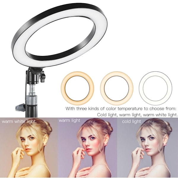 8'' LED Dimbar Ring Light Justerbart Fylllys med Kulehode for Vlog Live Video Studio