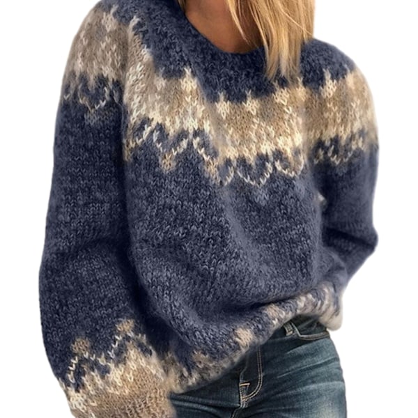 Klassisk Mohair Stickad Tröja För Höst Vinter Andas Och Blå blue S