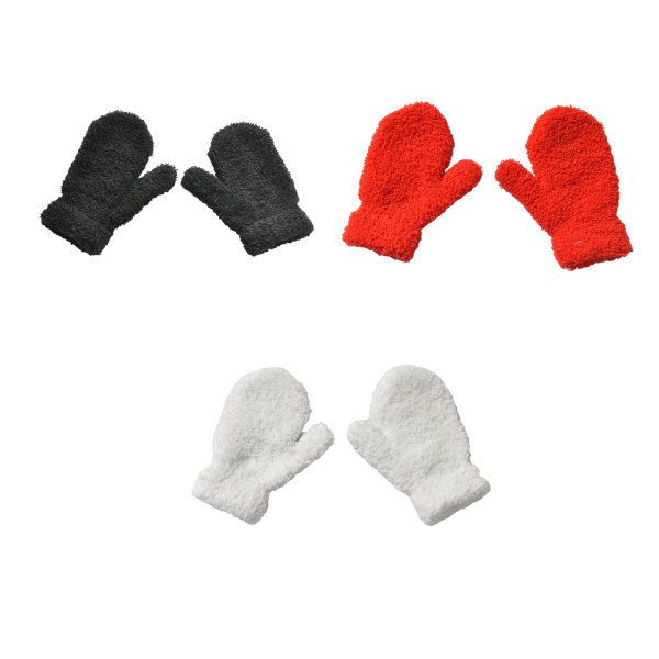 Barn Vinter Toddler Vantar Flerfärgade mjuka stickade handskar Sort + Hvid + lys rød