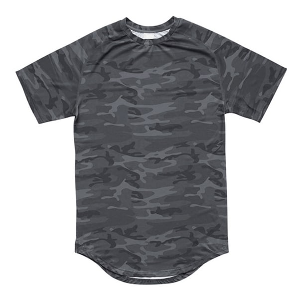 Sportsskjorte for menn Hudvennlig Hurtigtørkende Pustende Komfortabel T-skjorte med rund hals for løping Yoga Svart Camouflage M