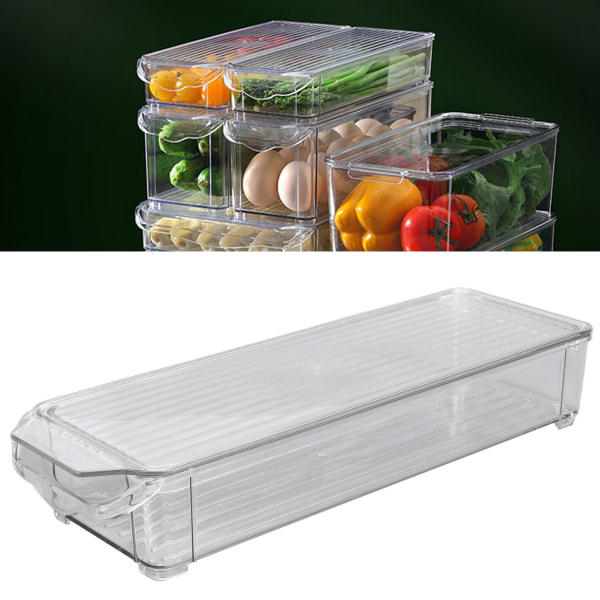 Genomskinlig organiseringsfack Stor kapacitet Transparent livsmedelsklassad plast Multifunktion Bärbar Hållbar förvaringsbox för skafferiSmal och kort typ med lock