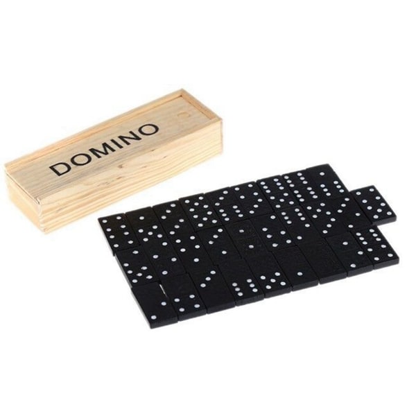 28 stykker svart dominosett Finpolering av tre Domino Game Travel Domino for Camping Domino