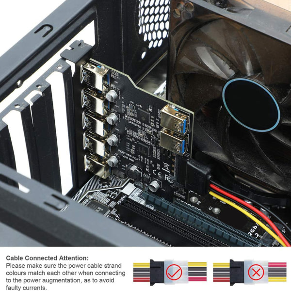 PCIE USB3.0 utvidelseskort PCI for Express til USB-adapter HUB 7 portar 5 Gb Super