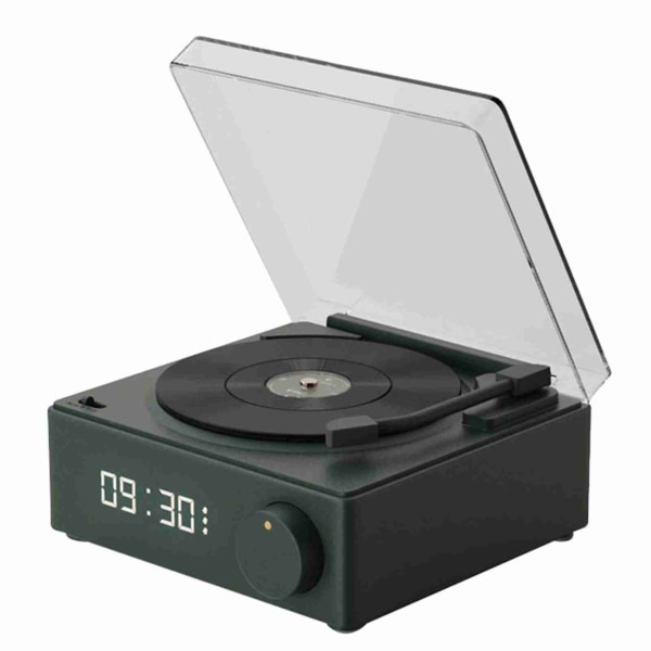 Roterende Vinyl Disc Vækkeur højttaler Retro 360 graders stereo trådløst ur Bluetooth højttaler til hjemmet soveværelse kontor Grøn