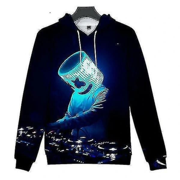 Barn Marshmello Neon Dj 3D-printede Hættetrøjer Sweatshirt Frakke Pullover Sort 120cm (5-6 år)