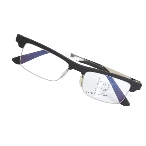 Multifocus läsglasögon Blå Belysning Blockering Klara Synglasögon Svart båge för äldre Silverfärgat Ben +100