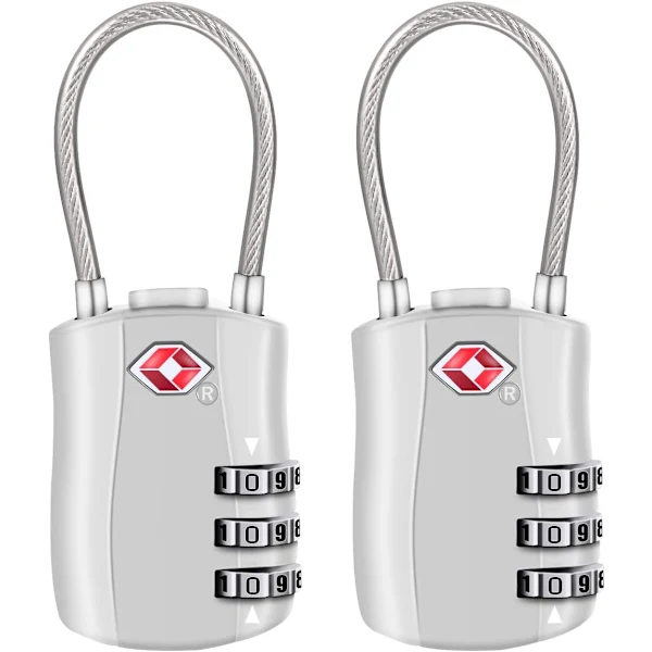 2-pack 3-siffriga kombinationslås för resväskor (silver)