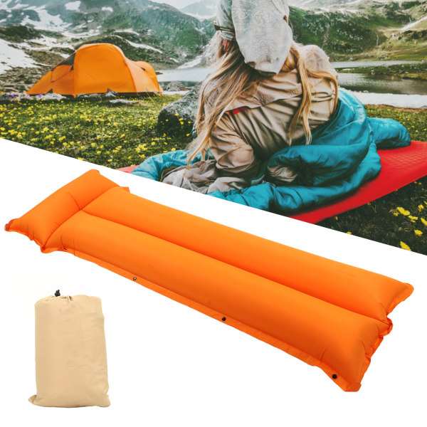 Oppustelig campingmadras fugttæt tyk nylonklud udendørs liggeunderlag til kontorbjergbestigning Orange rød