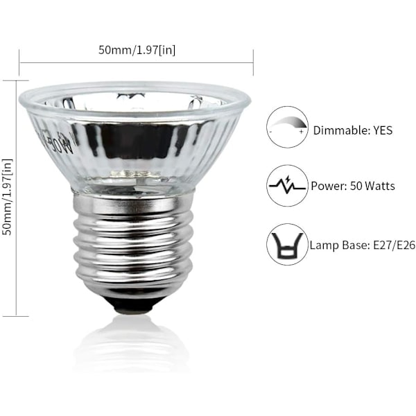 E27 50W Dæmpbar Reptil Varmelampe, UVA UVB Skildpaddelampe Fuld Spektrum Sol Lampe til Reptiler og Padder Slange, 4 stk