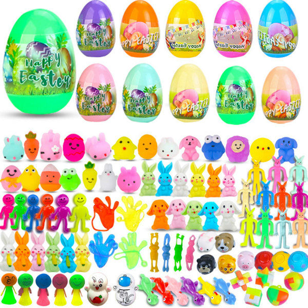 24 Förfyllda påskägg fyllda med 12 squishy-leksaker för barn, påskägg att fylla till påsk, för påsktema, fest, jakt, påskkorgar