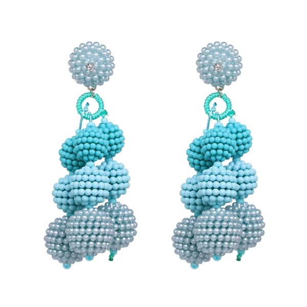 Fasjonable kvinner jente lange perler anheng Ball dingle øredobber smykker gave (blå)
