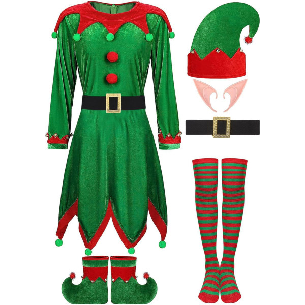 Kvinnors Elf Cosplay kostymer komplett sett for julfest Vuxna jultomtar festlig antrekk Red L