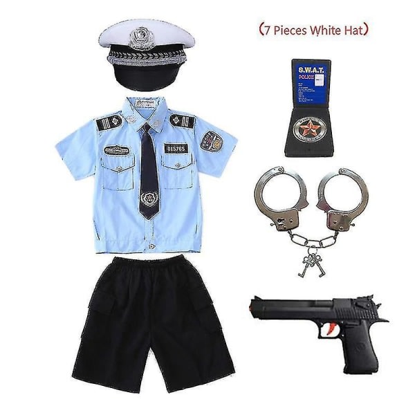 Nya barn Barn polis Polis Uniform Halloween polisdrækt Pojkar Flickor Polis Cosplay polisdrækt med håndbojor Z Boy 4 Pieces Kids 100