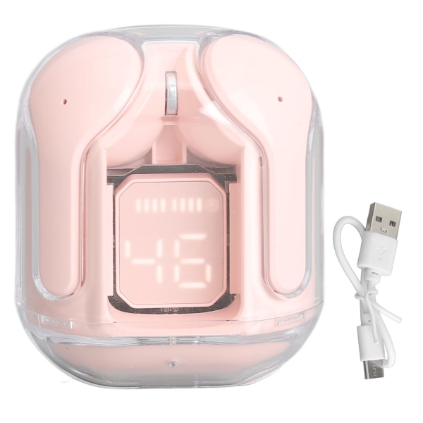 Langattomat Bluetooth nappikuulokkeet BT 5.3 Stereo HiFi Sound HD Puhelut USB -ladattavat Bluetooth kuulokkeet matkapuhelimelle tabletille vaaleanpunainen muovi